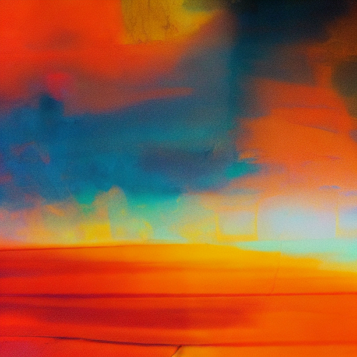 A bright watercolor painting of a hazy morning with orange clouds reflecting on water